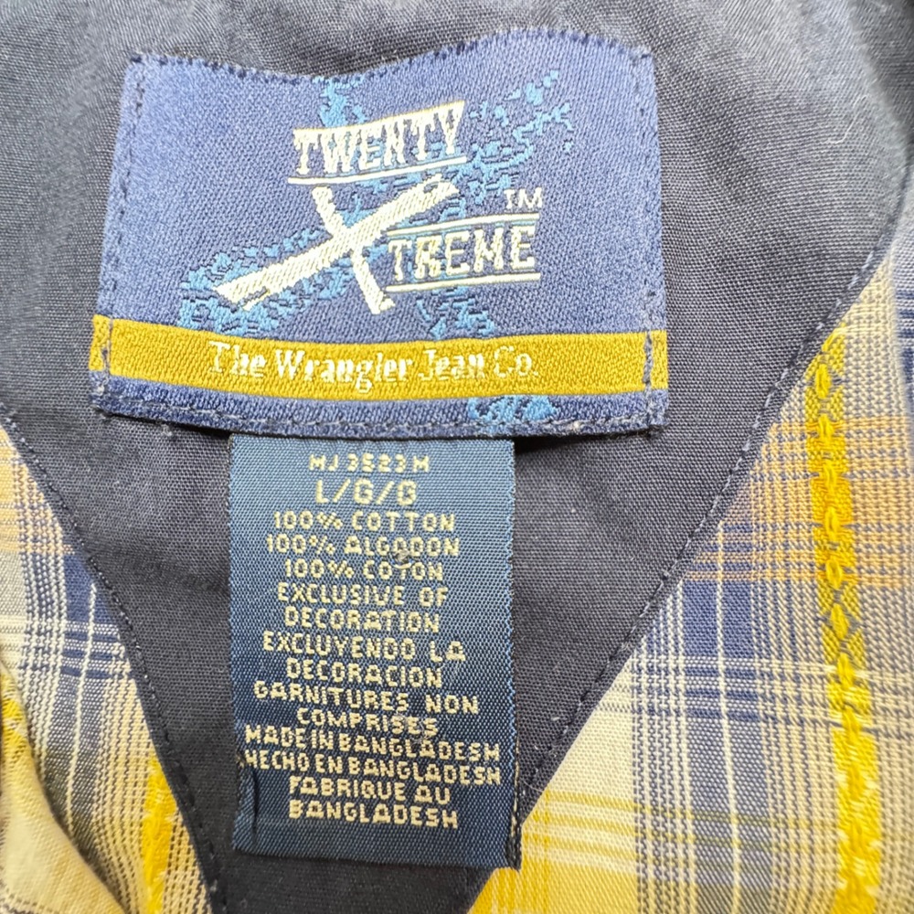 Wrangler Twenty Xtreme Mens Large Yellow Blue Plaid Western Snap Shirt MJ3523M - Picture 2 of 7